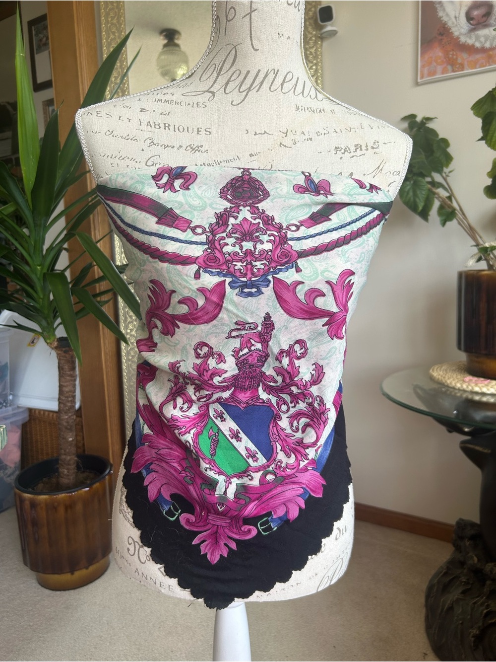 Vibrant Baroque Pink & Teal Strapless Top